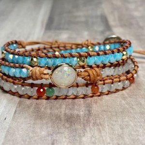 Handmade! Bracelet Healing Opal Leather Bracelet